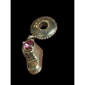 Sterling Silver October Pink Baby Shoe Charm Not Pandora 925